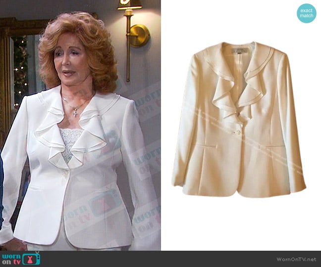 Tahari AsL Ruffle Jacket in Ivory White worn by Maggie Horton (Suzanne Rogers) on Days of our Lives