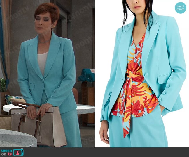 Tahari ASL Peak-Lapel Button-Trimmed Blazer in Turquoise worn by Diane Miller (Carolyn Hennesy) on General Hospital