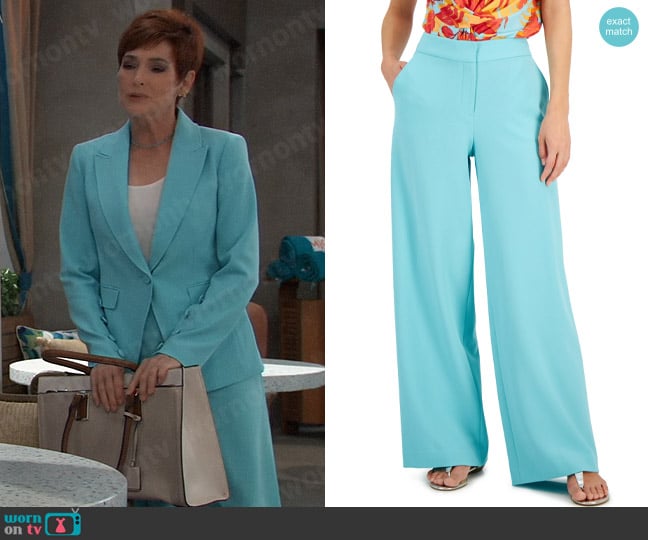 Tahari ASL Mid Rise Front-zip Wide-leg Pants In Turquoise worn by Diane Miller (Carolyn Hennesy) on General Hospital