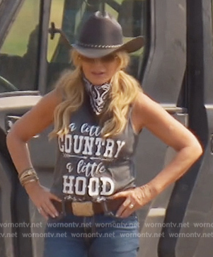 Tamra's black printed tank on The Real Housewives of Orange County