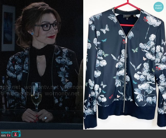 Ted Baker Floral Bomber Jacket worn by Susan (Inga Schlingmann) on So Help Me Todd