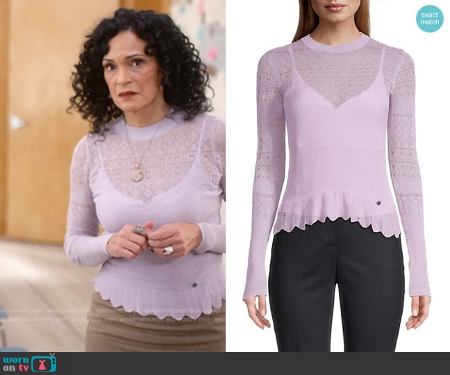 Ted Baker Hilen Top in Lilac worn by Francey (Rosa Arredondo) on So Help Me Todd