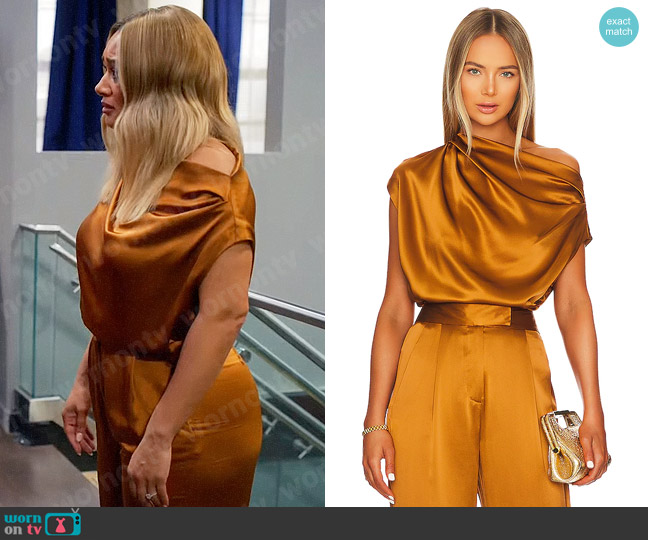 The Sei Draped Top in Toffee worn by Fatima (Crystal Hayslett) on Tyler Perrys Sistas