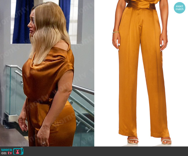 The Sei Wide Leg Trouser in Toffee worn by Fatima (Crystal Hayslett) on Tyler Perrys Sistas