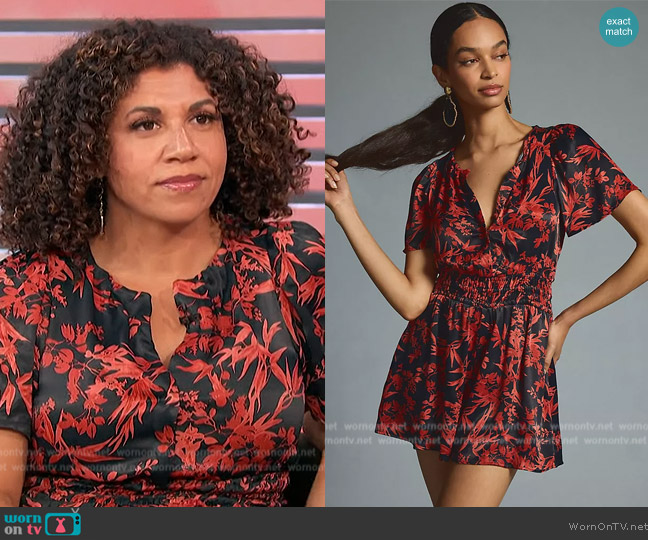 Anthropologie The Somerset Romper worn by Damona Hoffman on Access Hollywood