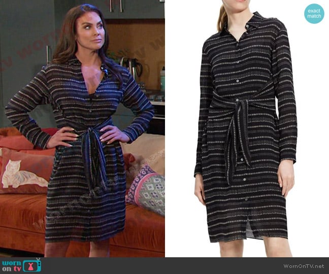 Theory Stripe Tie Waist Shirt Dress worn by Chloe Lane (Nadia Bjorlin) on Days of our Lives