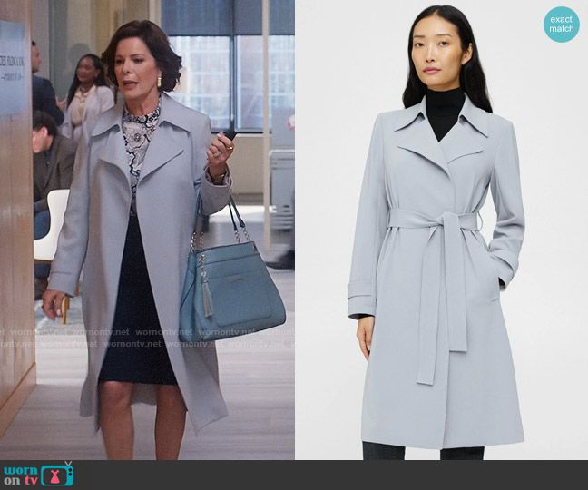 Theory Oaklane Trench in Stork worn by Margaret Wright (Marcia Gay Harden) on So Help Me Todd