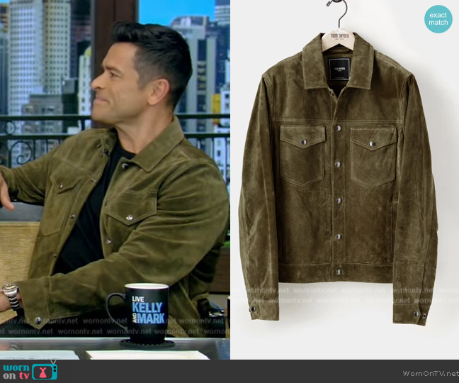 Todd Snyder Italian Suede Snap Button Jacket worn by Mark Consuelos on Live with Kelly and Mark