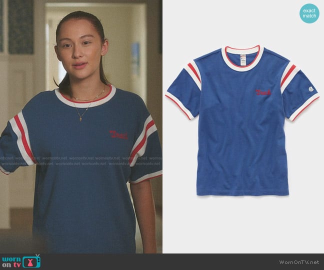 Todd Snyder x Champion Track Tipped Tee in Marine Blue worn by Belly Conklin (Lola Tung) on The Summer I Turned Pretty