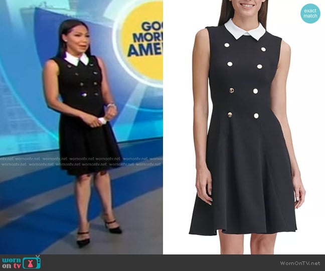 Tommy Hilfiger Contrast-Collar Fit & Flare Dress worn by Stephanie Ramos on Good Morning America