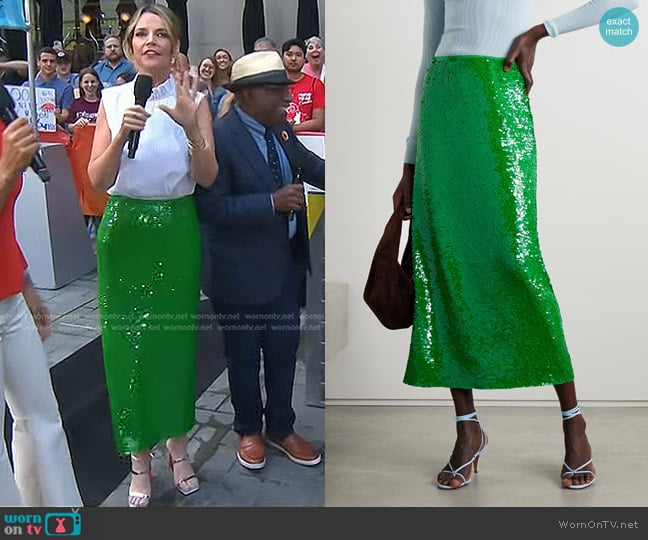 Tory Burch Sequined Stretch-Mesh Maxi Skirt worn by Savannah Guthrie on Today