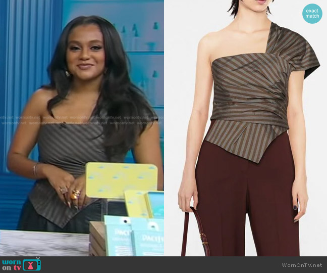 Tory Burch Striped One-Shoulder Top worn by Blake Newby on Good Morning America