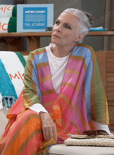 Tracy's rainbow striped swim cover up on General Hospital