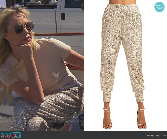 Trina Turk Sparkler Sequin Jogger Pants worn by Taylor Armstrong on The Real Housewives of Orange County