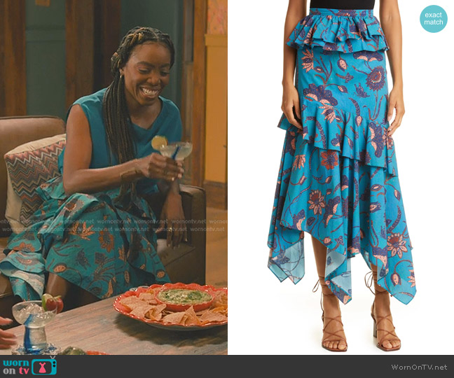 Ulla Johnson Ivette Ruffle Maxi Skirt worn by Helen Decatur (Heather Headley) on Sweet Magnolias