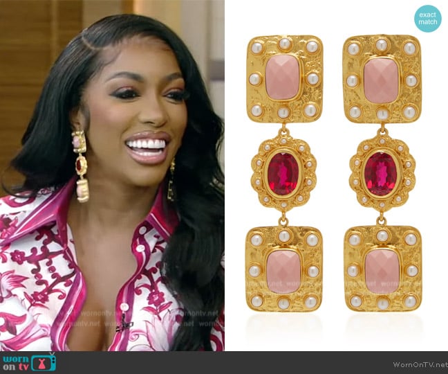 Marilla Pink Swarovski and Cabochon Earrings by Valere worn by Porsha Williams on Live with Kelly and Mark