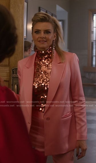 Veronica’s pink satin blazer and sequin top on So Help Me Todd