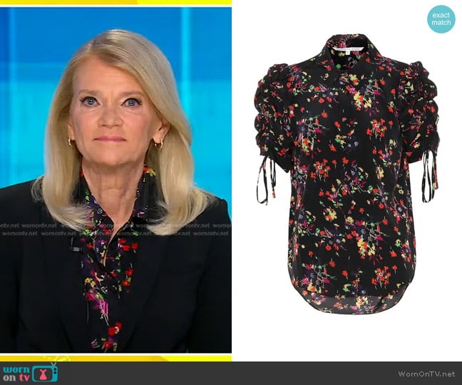 Veronica Beard Carmine Ruched Sleeve Blouse worn by Martha Raddatz on Good Morning America