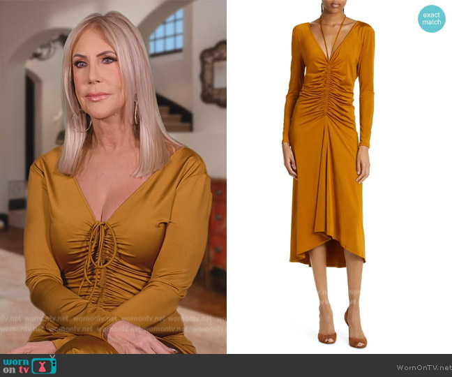 Veronica Beard Gilbert Ruched Long Sleeve Dress worn by Vicki Gunvalson on The Real Housewives of Orange County