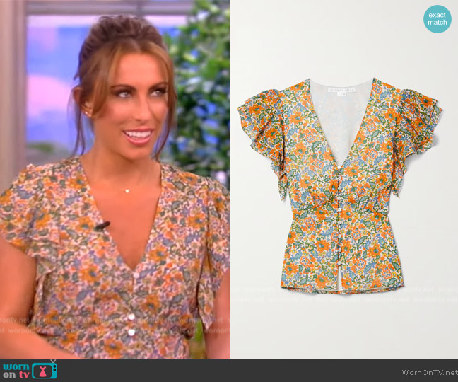 Veronica Beard Polly ruffled floral-print silk-crepe top worn by Alyssa Farah Griffin on The View