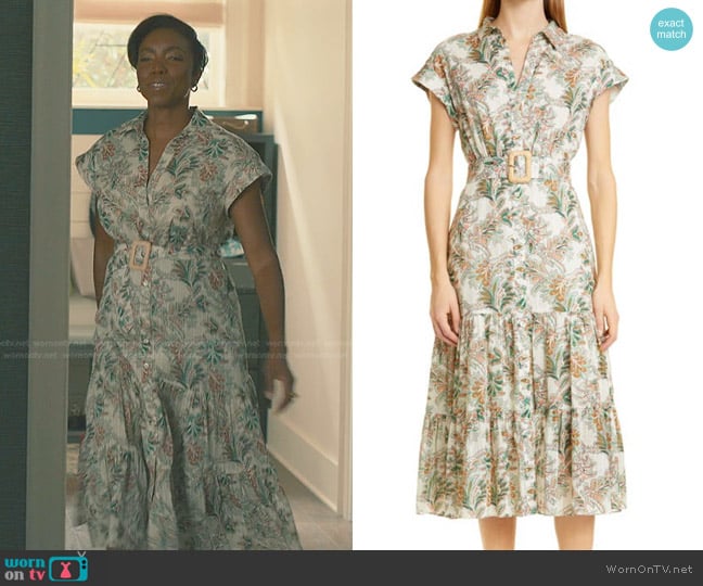 Veronica Beard Vanessa Floral Belted Cotton Shirtdress worn by Helen Decatur (Heather Headley) on Sweet Magnolias