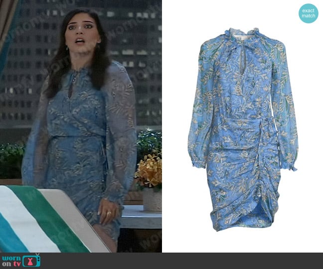 Veronica Beard Becky Dress in Aero Blue worn by Brook Lynn Quartermaine (Amanda Setton) on General Hospital