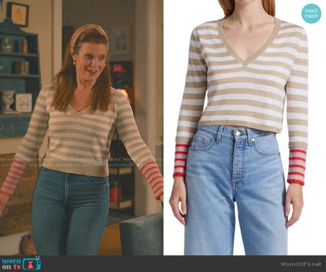 Veronica Beard Florrie Striped Knit Pullover worn by Maddie Townsend (JoAnna Garcia Swisher) on Sweet Magnolias