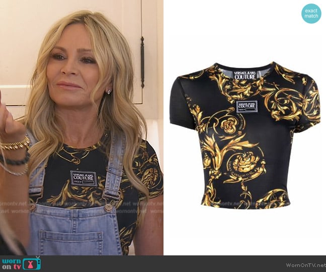 Versace Cropped baroque-print T-shirt worn by Tamra Judge on The Real Housewives of Orange County