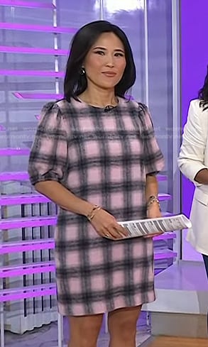 Vicky’s pink check puff sleeve dress on Today