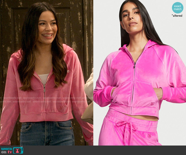 Victorias Secret Velour Full-Zip Hoodie worn by Carly Shay (Miranda Cosgrove) on iCarly