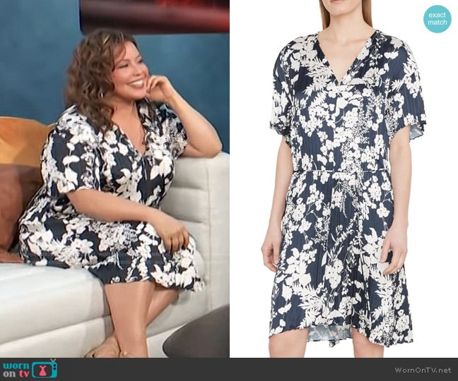 Vince Arboretum Floral Crinkled Satin Dress worn by Justina Machado on Access Hollywood