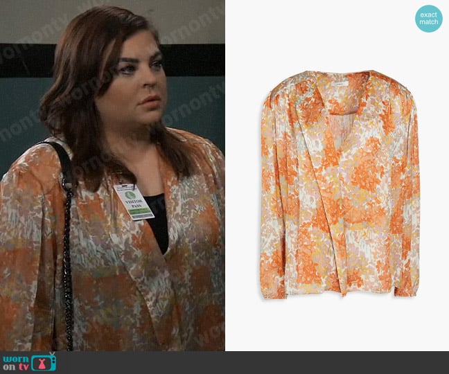 Vince Floral-print silk-crepon top worn by Maxie Jones (Kirsten Storms) on General Hospital