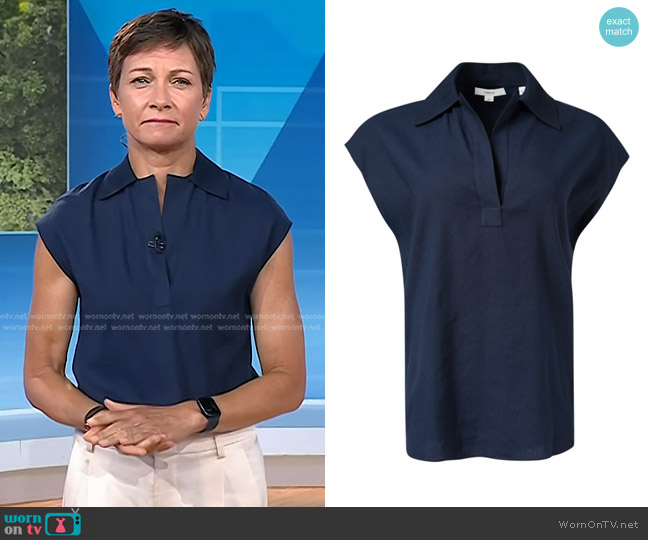 Vince Linen Blend Popover Top worn by Stephanie Gosk on Today