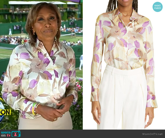 Vince Nouveau Magnolia Silk Blouse worn by Robin Roberts on Good Morning America