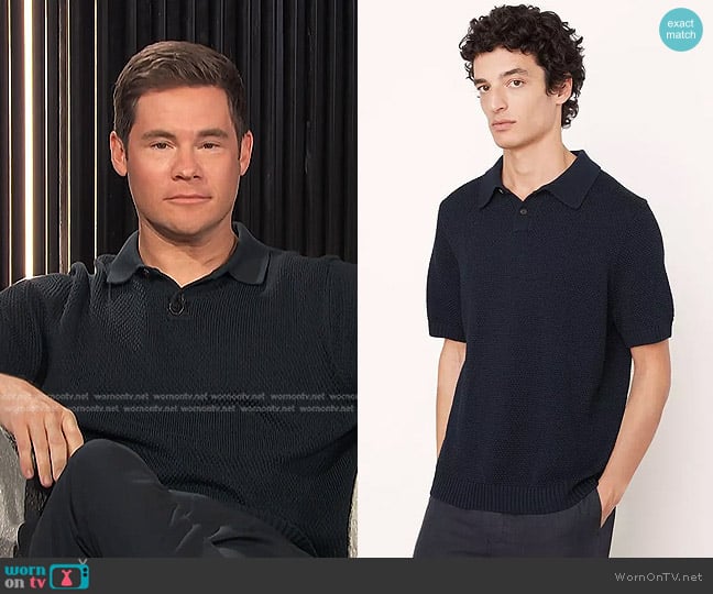 Vince Sunfaded Piqué-Knit Cotton Polo Sweater worn by Adam DeVine on E! News