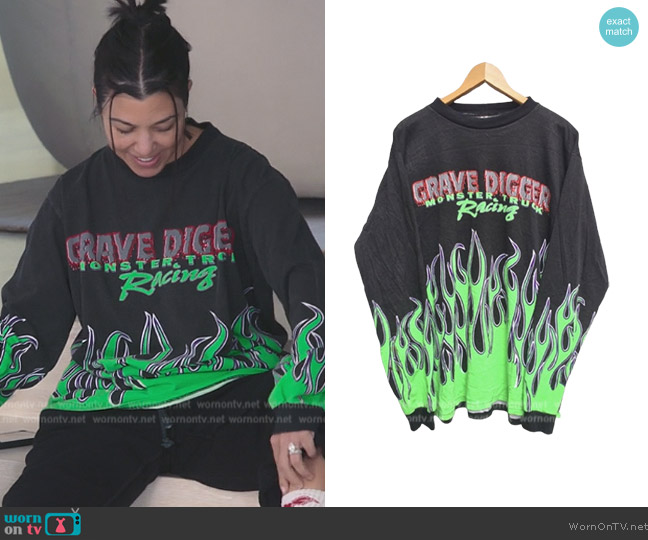  Vintage Grave Digger Long Sleeve Shirt worn by Kourtney Kardashian (Kourtney Kardashian) on The Kardashians