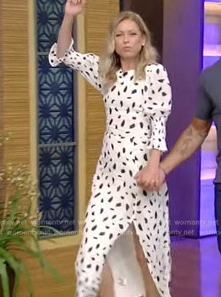 Kelly's white printed midi dress on Live with Kelly and Ryan