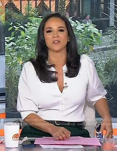 Laura Jarrett’s white puff sleeve top on Today