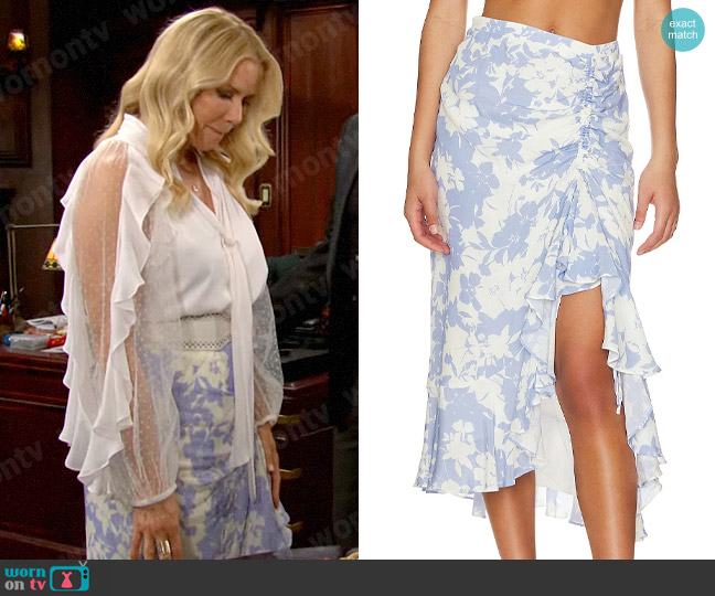 Yumi Kim Brooklyn Skirt in Early Riser Blue worn by Brooke Logan (Katherine Kelly Lang) on The Bold and the Beautiful