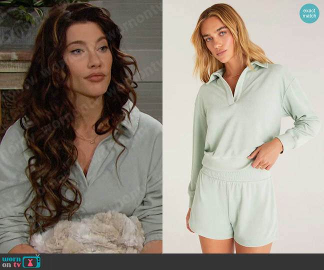 Z Supply Breanna Sweatshirt in Jadeite worn by Steffy Forrester (Jacqueline MacInnes Wood) on The Bold and the Beautiful