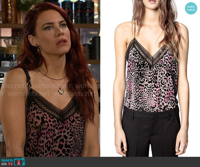 Zadig & Voltaire Christy Leopard Velvet Devoré Camisole Top worn by Sally Spectra (Courtney Hope) on The Young and the Restless