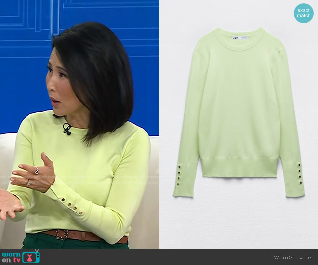 Zara Basic Knit Sweater in Apple Green worn by Vicky Nguyen on Today