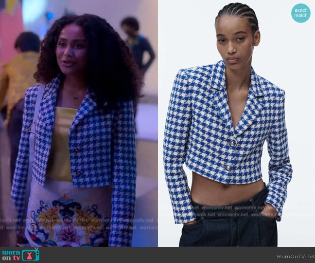 Zara Textured Crop Blazer worn by Kiela (Daniella Perkins) on Grown-ish