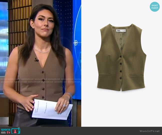 Zara Buttoned Cropped Vest worn by Erielle Reshef on Good Morning America