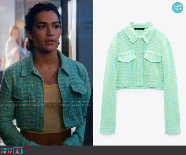 Zara Cropped Houndstooth Jacket worn by Marco Mejia (Miss Benny) on Glamorous