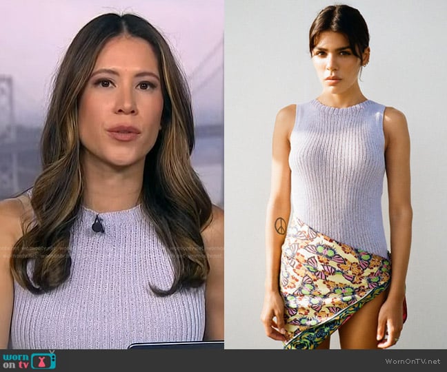 Zara Fine Knit Top in Light Purple worn by Deirdre Bosa on NBC News Daily