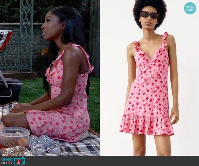 Zara Floral Linen Dress worn by Trina Robinson (Tabyana Ali) on General Hospital