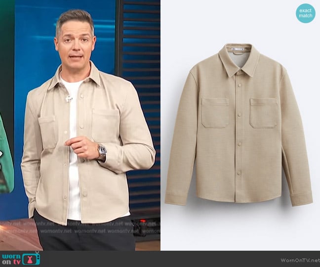 Zara Stretch Pocket Overshirt worn by Jason Kennedy on Access Hollywood