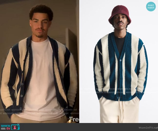 Zara Vertical Striped Cardigan worn by Andre Johnson, Jr. (Marcus Scribner) on Grown-ish