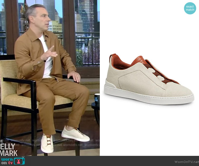 Zegna Mixed Cotton Triple Stitch Sneakers worn by Sebastian Maniscalco on Live with Kelly and Mark